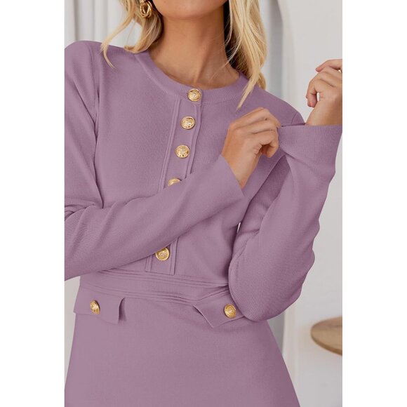 Fall 2025 Long Sleeve Bodycon Taro Sweater Dress for Women Winter Formal Mini - Picture 5 of 6